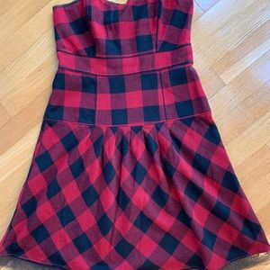American eagle Christmas black and white plaid strapless dress